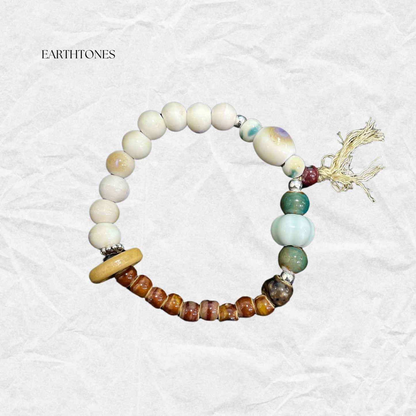 Zen garden Handmade beaded bracelet with natural turquoise and ceramic beads for good luck.